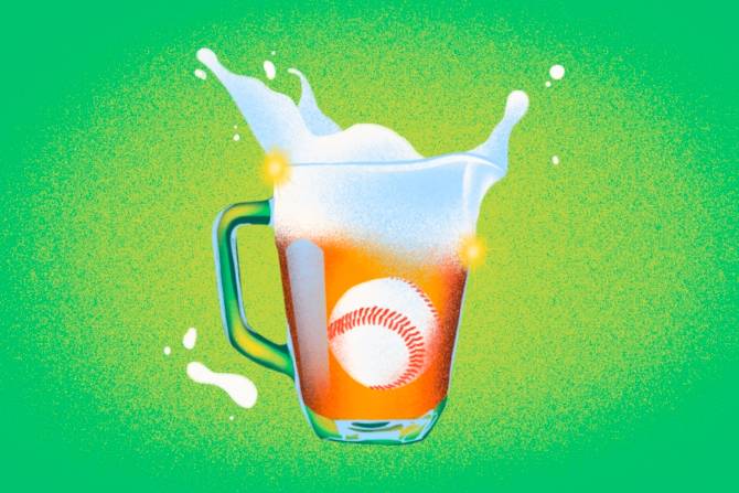 Baseball in a pitcher of beer