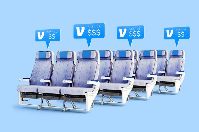 Price tags over plane seats w/ Venmo logo