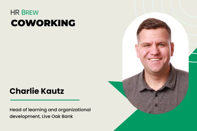 graphic of man in grey polo shirt next to the words: Coworking with Charlie Kautz, head of learning and organizational development, live oak bank