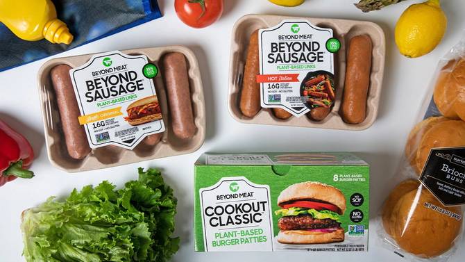 Beyond Meat plant-based sausage and burger patties