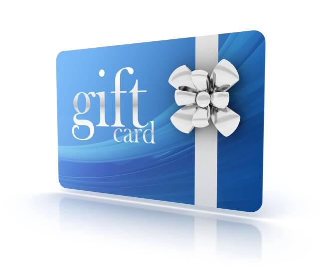 A generic gift card wrapped with a bow. 