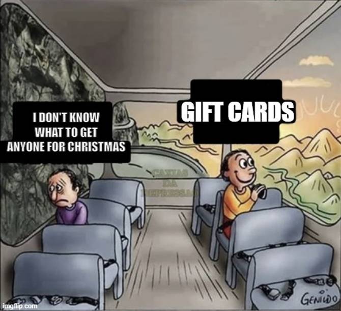 A meme of someone not knowing what to get people for Christmas