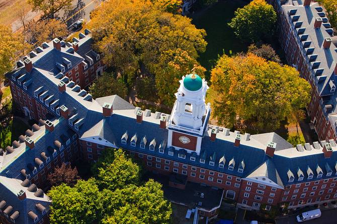 An aerial view of Harvard's campus