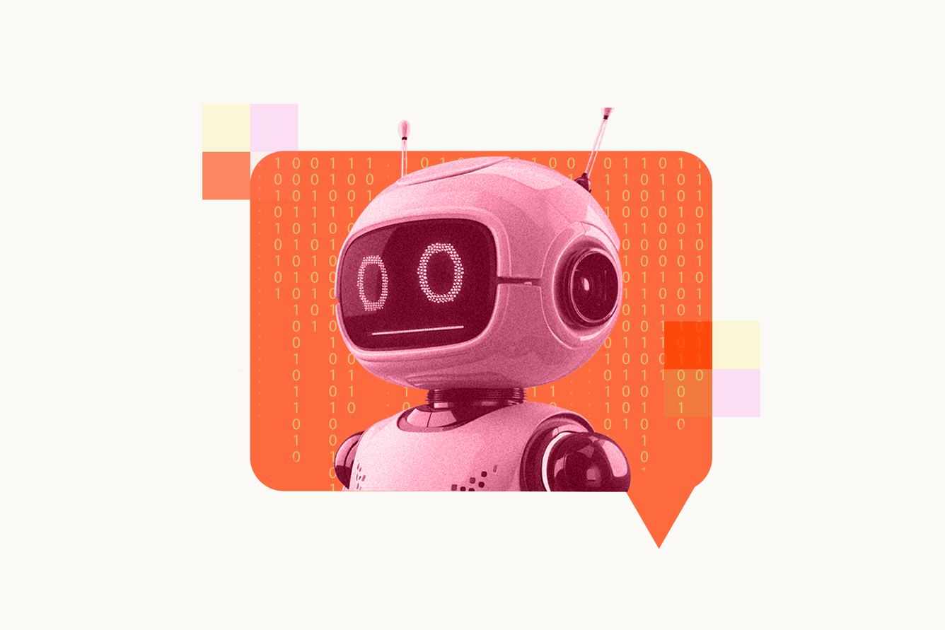 An AI robot with binary code behind it