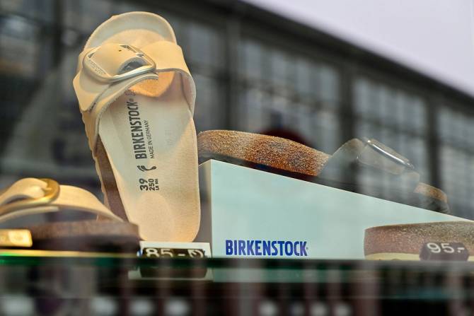 Birkenstock sandal in display window.