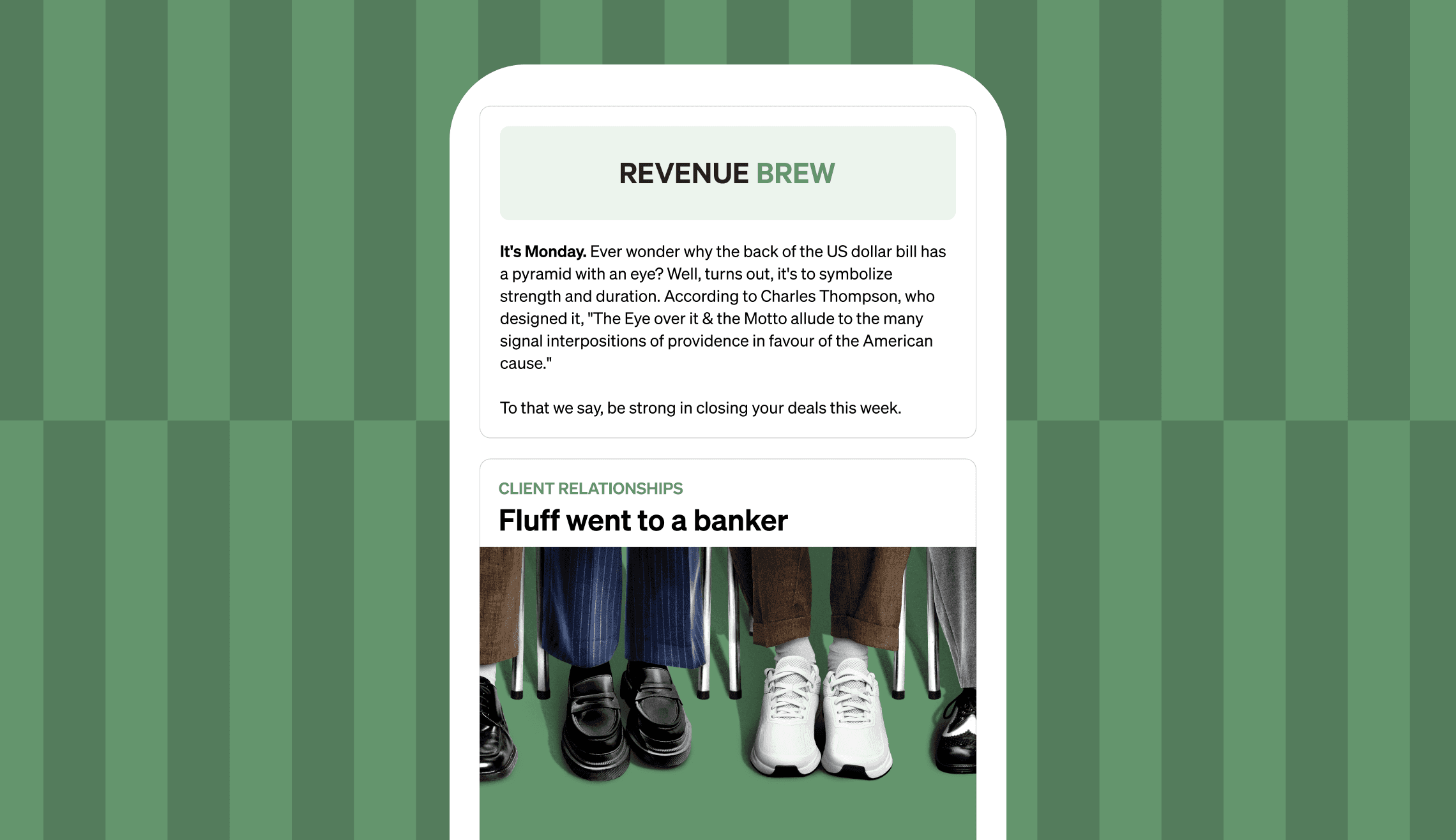 Revenue Brew newsletter on a phone
