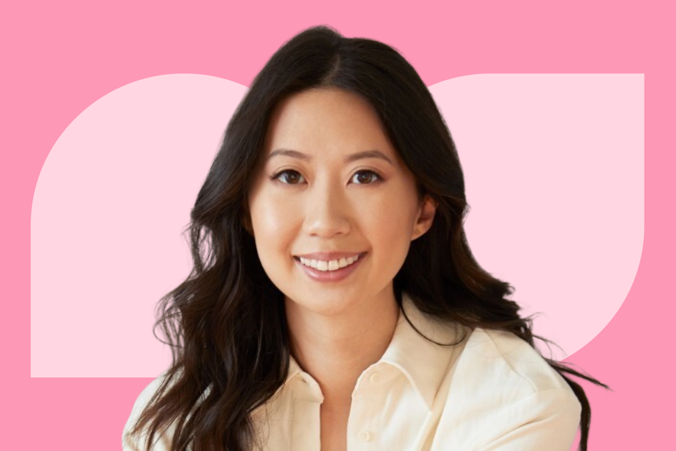 Cutout of a woman, Kathleen Chan, Founder and CEO of Calico, displayed on a templated background.