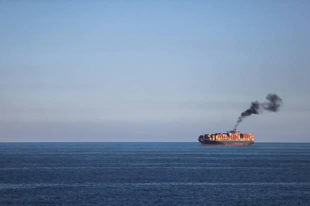 Cargo ship belching pollution