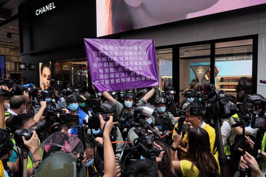 Hong Kong protesters holding banner