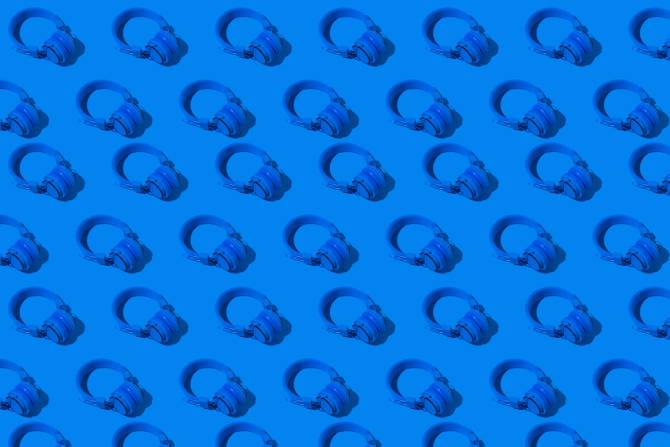 blue headphones on a blue background