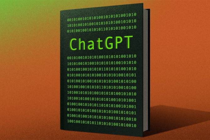Book with binary code on cover and the words "ChatGPT"