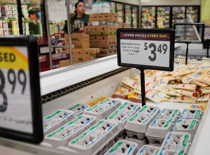 Photo taken on April 5, 2022 shows eggs for sale at a supermarket in Millbrae, California.