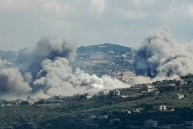 Smoke billows from a site targeted by Israeli shelling in the southern Lebanon