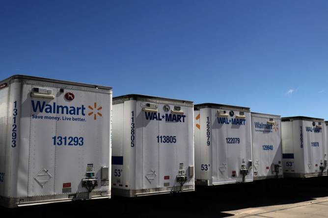 Walmart trucks lined up.