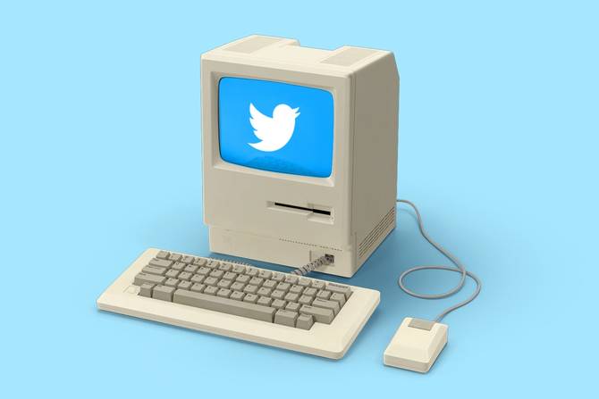 twitter logo on old personal computer