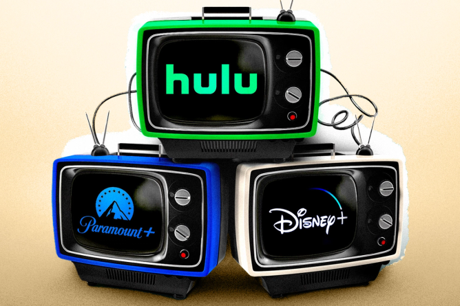 TVs showing Hulu Paramount+ and Disney+ on screen