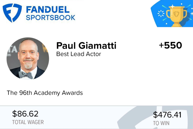 FanDuel Sportsbook bet on Paul Giamatti to win Best Lead Actor at the 2024 Oscars