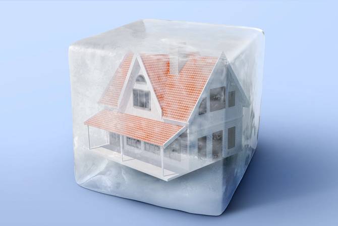 A house in a frozen block of ice 