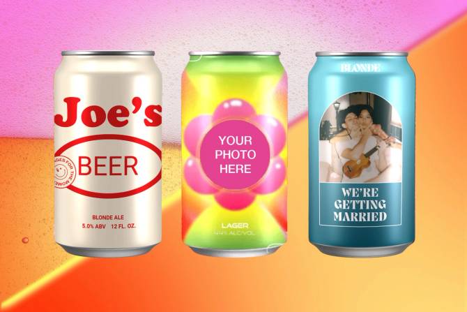 three examples of what a customized Eliqs beer can look like
