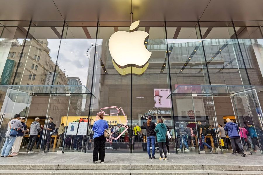 SHANGHAI, CHINA - OCTOBER 26, 2020 - Customers lined up in the apple sto...