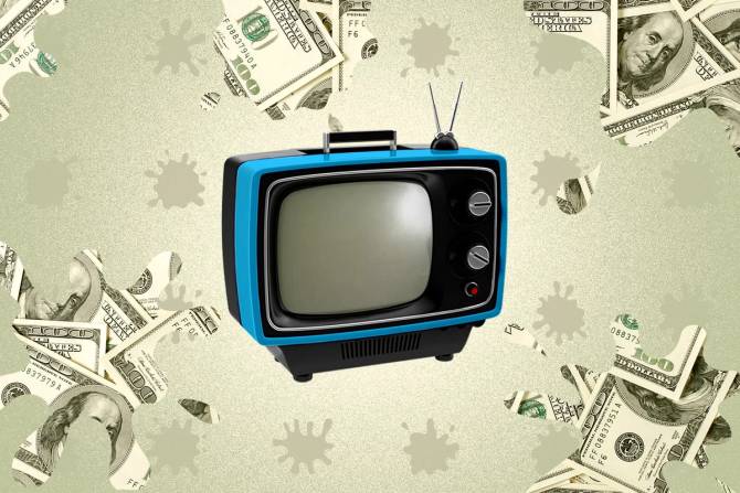 tv with dollar signs around it