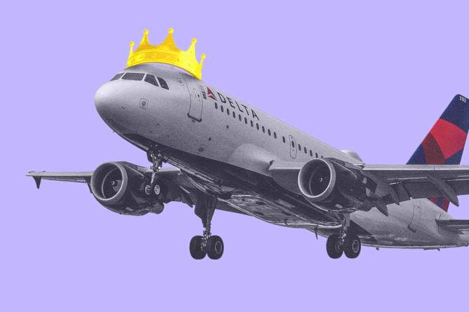 Delta airplane with DraftKings crown on it.