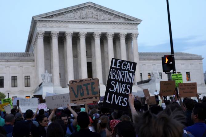 Protesters outside the Supreme Court following the leak of a draft decision that would overturn Roe v. Wade.