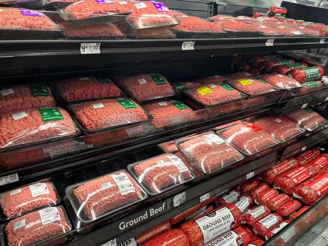 ground beef displayed at a Walmart