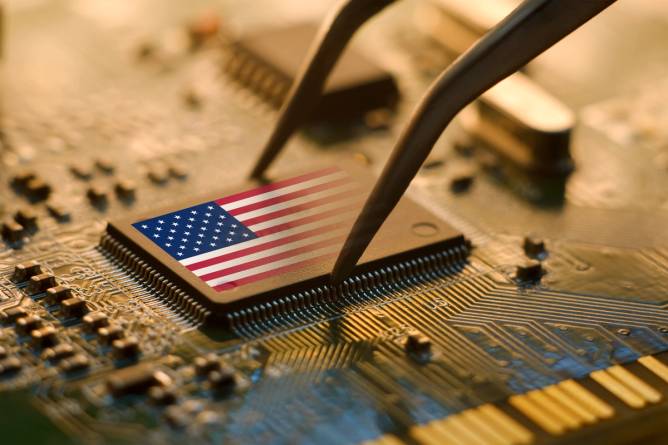 A microchip with a US flag on it