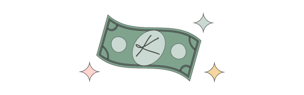 A cartoon dollar sign with "K" in the middle