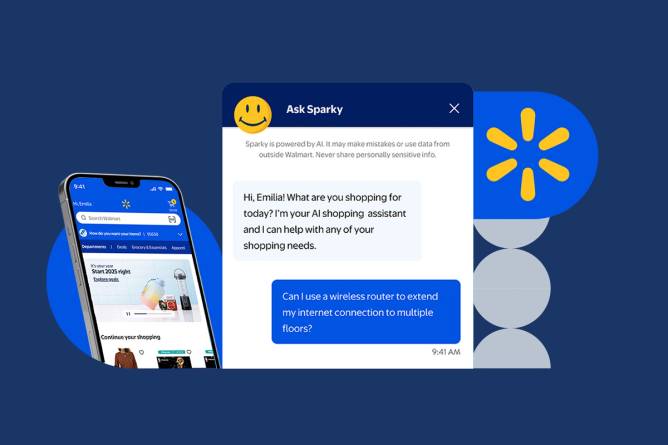 Image of Sparky, Walmart's AI shopping agent, assisting a shopper in a virtual chat