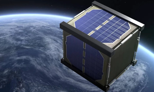 Rendering of a wooden satellite in space