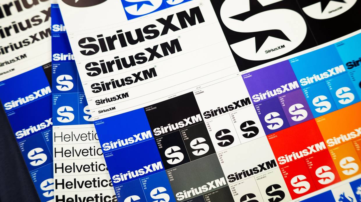 SiriusXM's new brand assets appear on a printout 