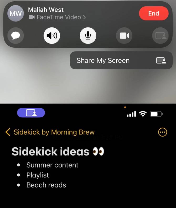 screenshot of screensharing on iPhone