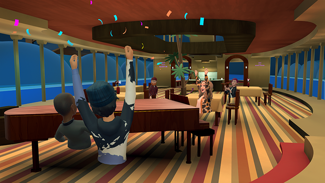 An image of avatars partying in Horizon Worlds