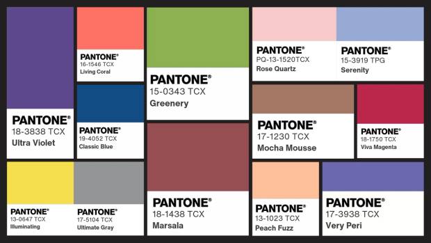 Pantone's Colors of the Year, going back to 2015