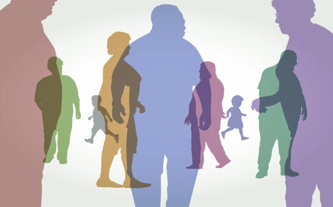 Obese people in sillhouette
