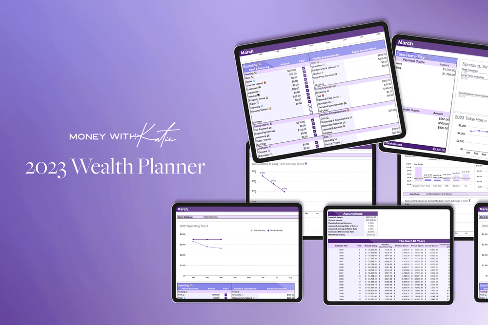 Wealth planner spreadsheets on overlapping tablets