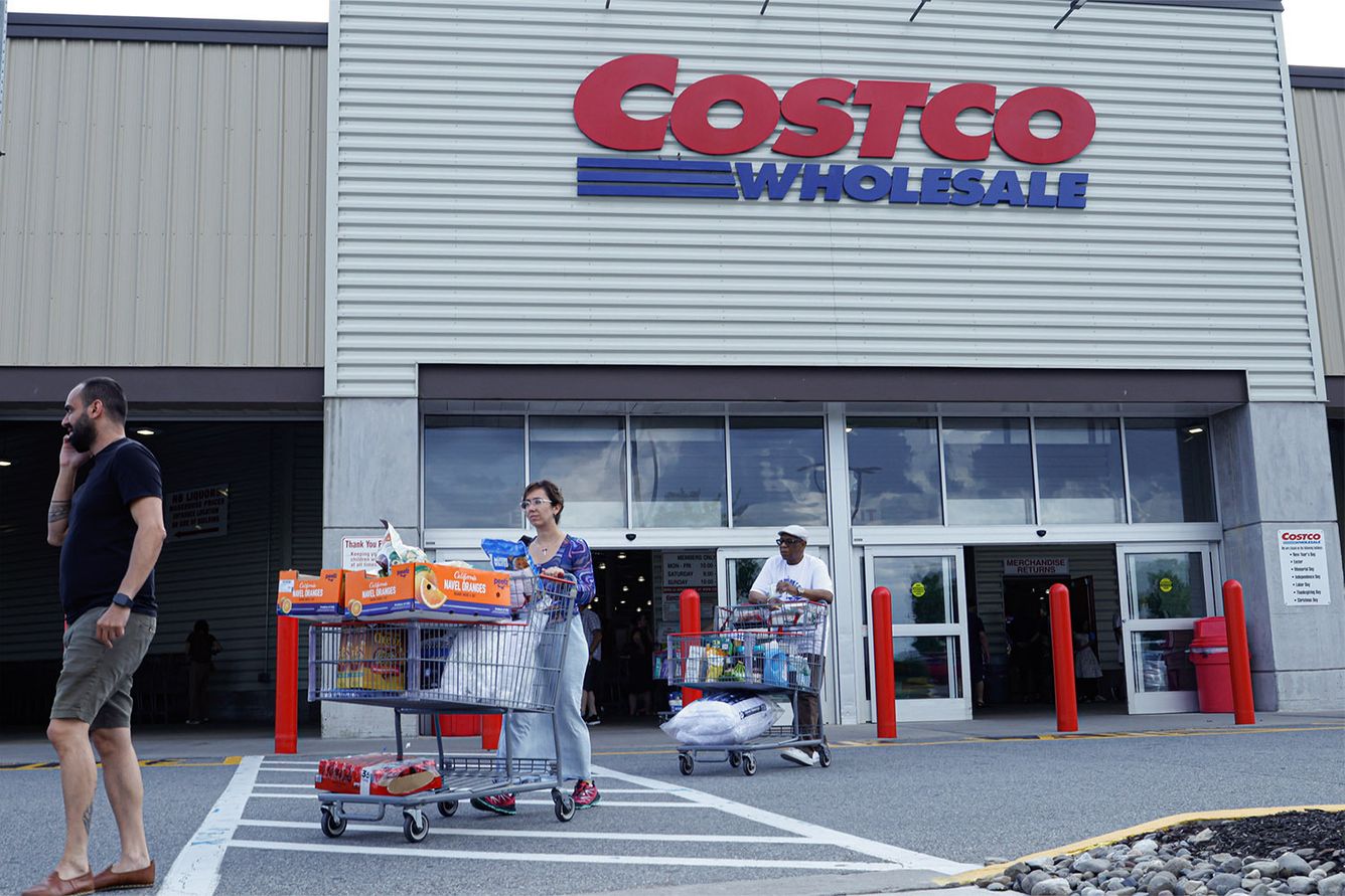 Shoppers exiting a Costco