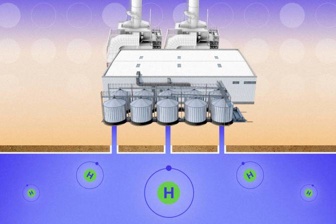 image of hydrogen production equipment above ground and hydrogen stored underground