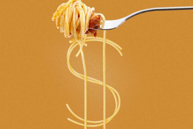 Spaghetti in the shape of a dollar sign