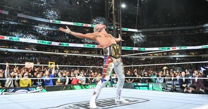 Cody Rhodes celebrating inside the ring at Wrestlemania 40