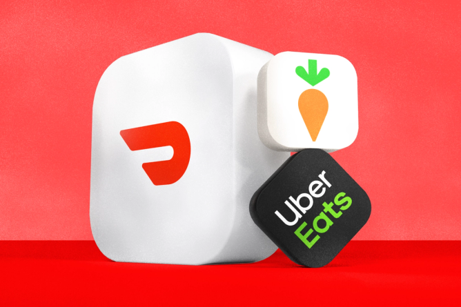 DoorDash logo next to Instacart and Uber Eats logos