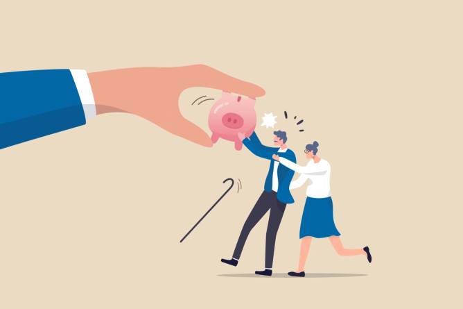 Protect retirement pension money from fraud, ponzi scheme or cost and tax that impact retiree investment fund concept