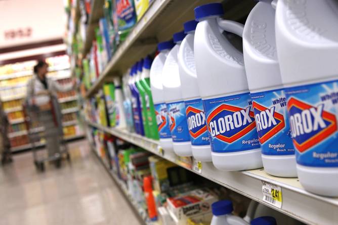 Clorox bottles on a store shelf.