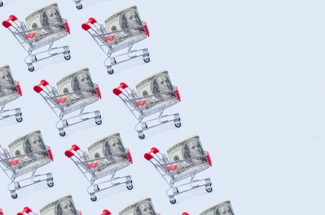 Shopping carts filled with. one hundred dollar bills