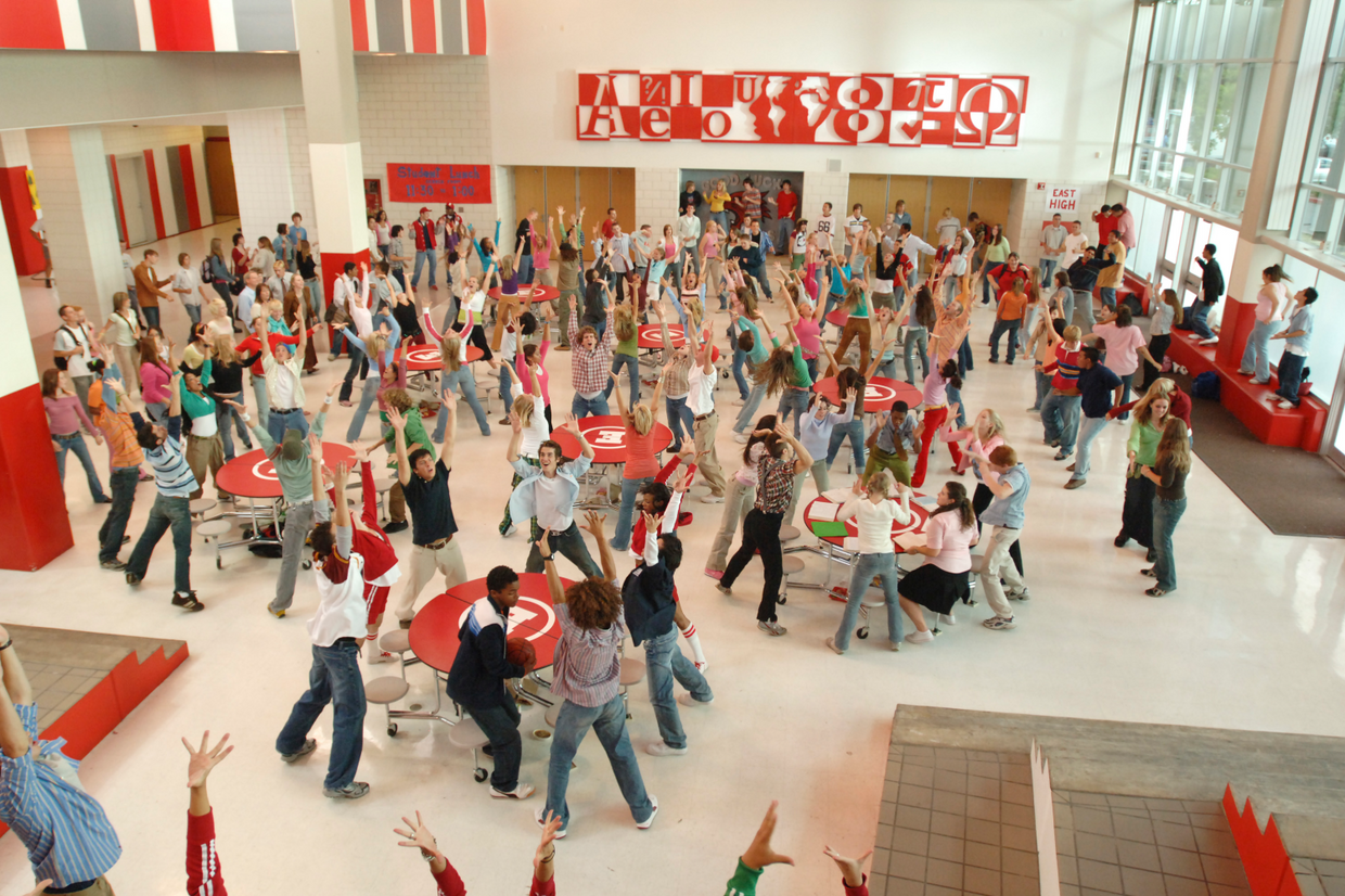 Lunchroom dance scene in High School Musical.