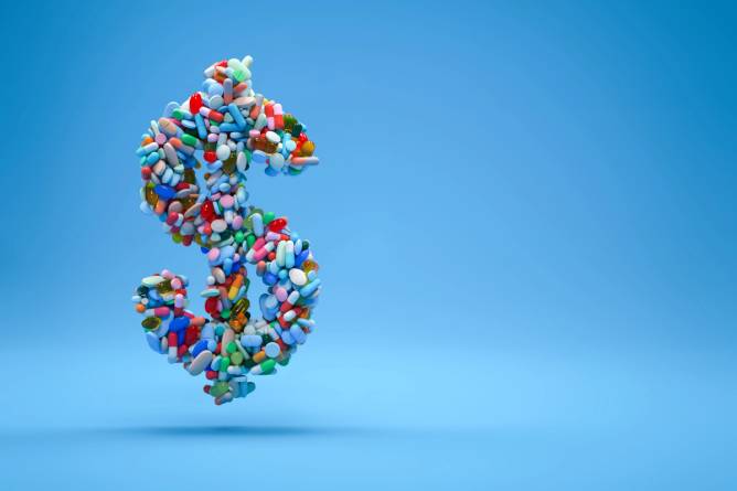 Dollar icon from medical pills, concept signs and symbols