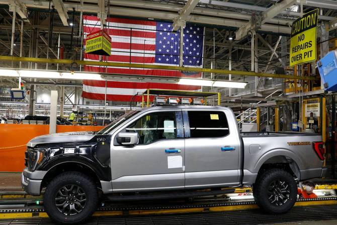 A Ford F-Series pickup truck at the factory