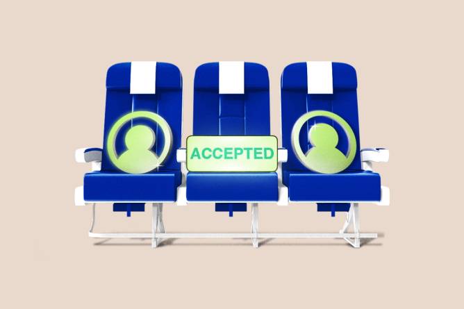 Profile icons seated on airplane seats. Credit: Anna Kim